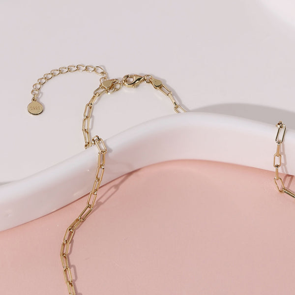 FX0892 925 Sterling Silver Boyfriend Bold Paperclip Chain Necklace