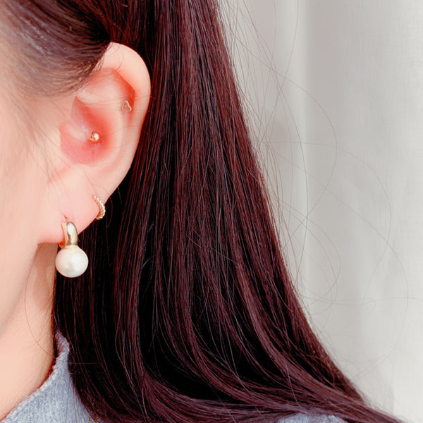 PE0064 925 Sterling Silver Big Shell Pearl Chunky Hoop Earring