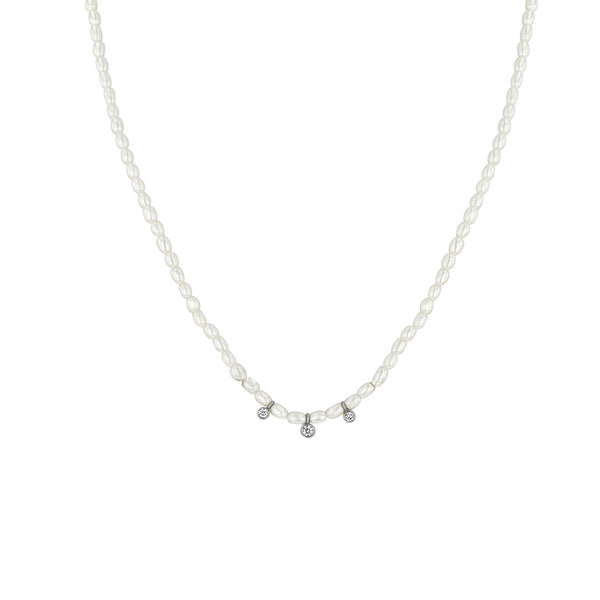 PN0074 925 Sterling Silver Tiro Zirconia Bezel Pearl Necklae