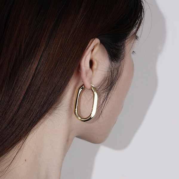 FE1975 925 Sterling Silver Oval Solid Chunky Hoop Earring For Women