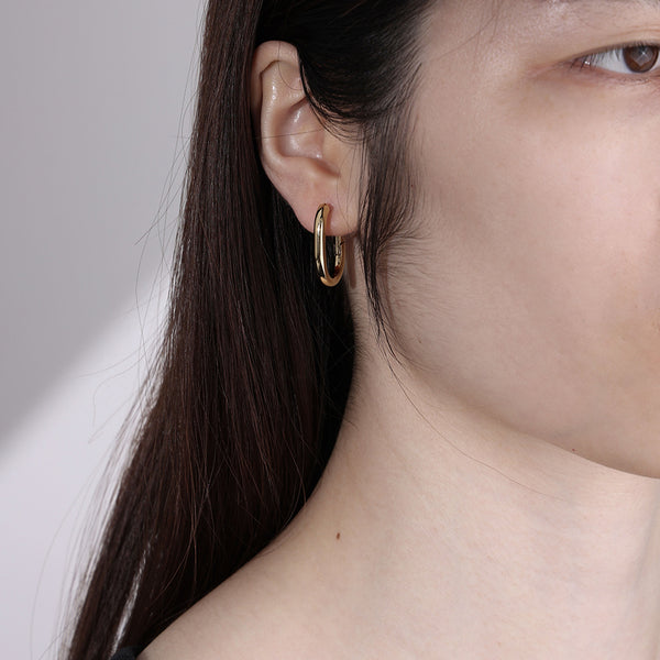 FE1976 925 Sterling Silver Oval Chunky Huggie Earring