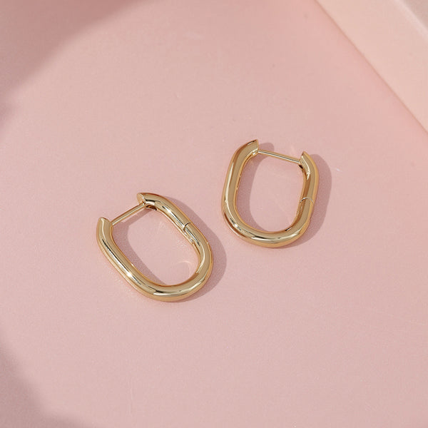 FE1976 925 Sterling Silver Oval Chunky Huggie Earring