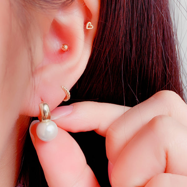 PE0064 925 Sterling Silver Big Shell Pearl Chunky Hoop Earring