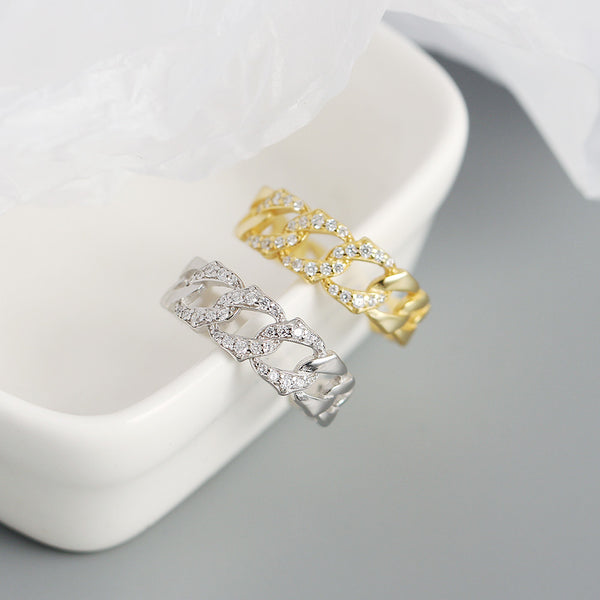 TYJ0321 925 Sterling Silver Pave CZ Link Chain Adjustable Ring