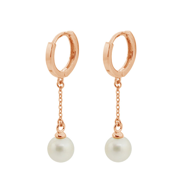 PE0100 925 Sterling Silver Dainty Women Pearl Link Chain Drop Stud Earring