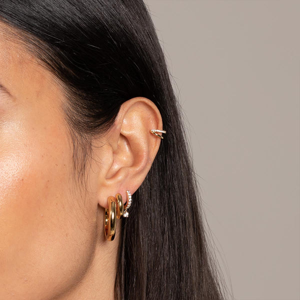 FE2010 925 Sterling Silver Cubic Zirconia Double Band Ear Cuff