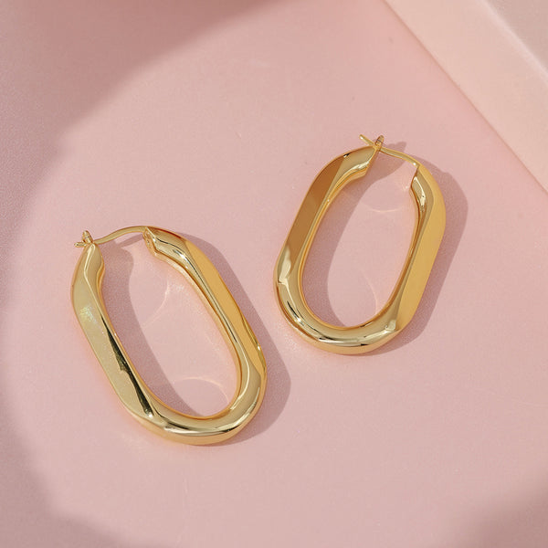 FE1975 925 Sterling Silver Oval Solid Chunky Hoop Earring For Women