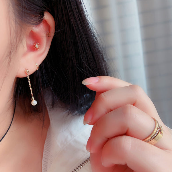 PE0102 925 Sterling Silver Freshwater Pearl Link Chain Stud Earrings