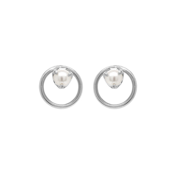 PE0023 925 Sterling Silver Dainty Circle Mother Pearl Stud Earrings