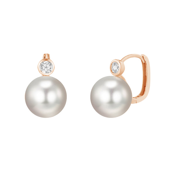 PE0043 925 Sterling Silver Round Pearl Bezel CZ U Hoop For Women