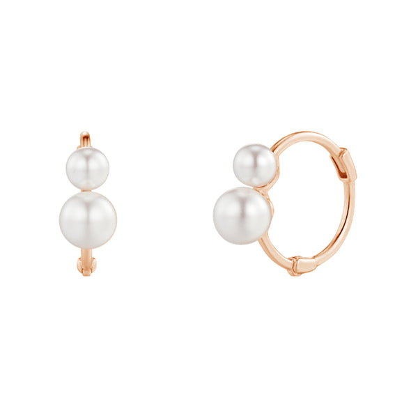 PE0039 925 Sterling Silver Big & Small Two Pearl Hoop Earrings