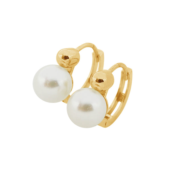 PE0097 925 Sterling Silver Round Plump Pearl Huggie Hoop Earrings