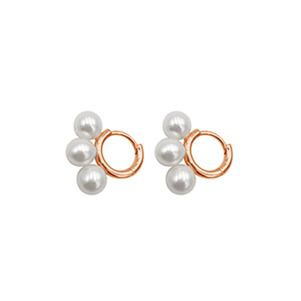 PE0108 925 Sterling Silver Trio Plump White Peral Hoop Earings