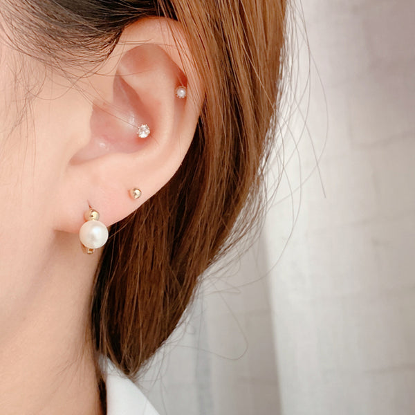 PE0097 925 Sterling Silver Round Plump Pearl Huggie Hoop Earrings