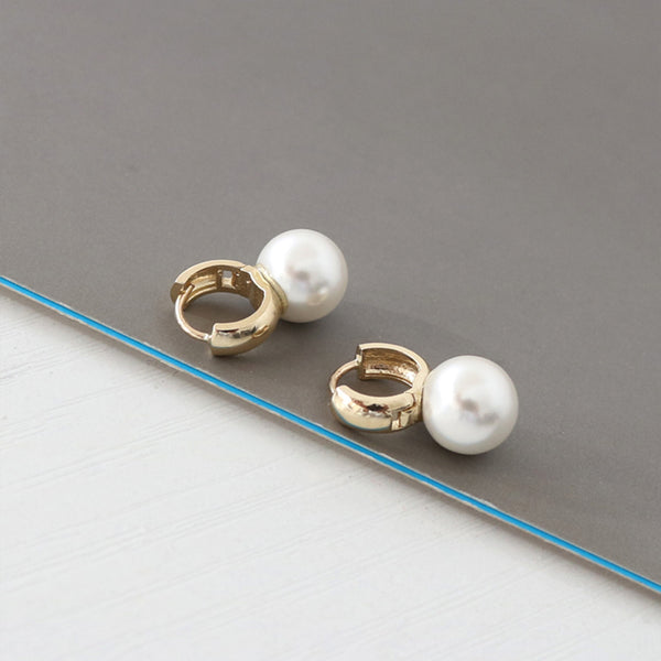 PE0064 925 Sterling Silver Big Shell Pearl Chunky Hoop Earring
