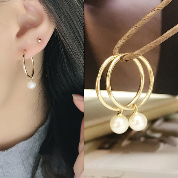 PE0054 925 Sterling Silver Big Circle Fresh Water Pearl Hoop Earrings