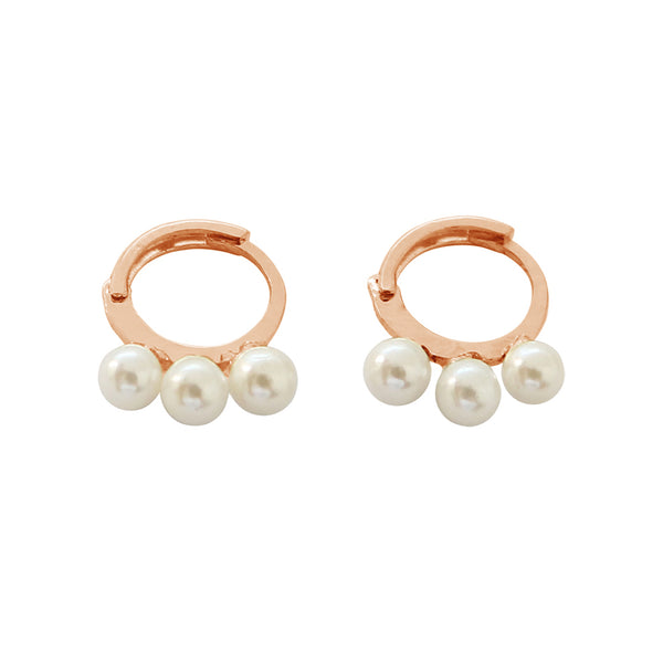 PE0058 925 Sterling Silver Classic Trio Shell Pearl Huggie Hoop Earrings