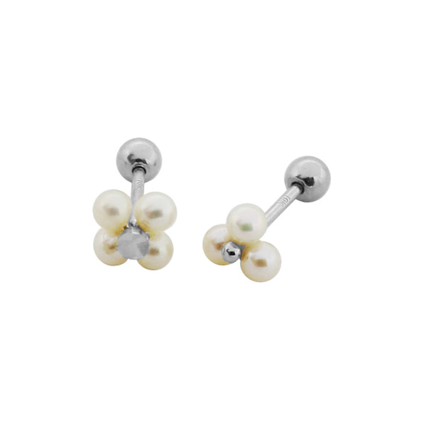 PE0086 925 Sterling Silver White Shell Pearl Floer Stud Earrings