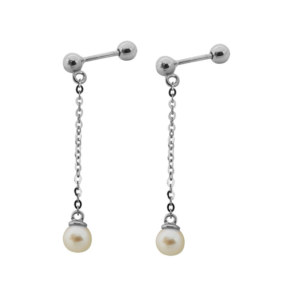 PE0102 925 Sterling Silver Freshwater Pearl Link Chain Stud Earrings