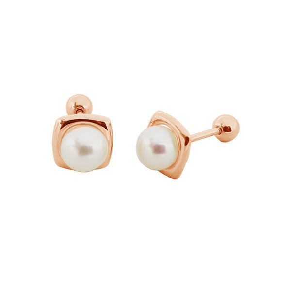 PE0096 925 Sterling Silver Geometry Plump White Pearl Stud Earring