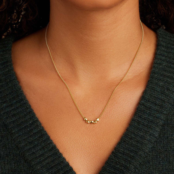 FX0914 925 Sterling Silver Quintet Gold Heart Necklace For Women