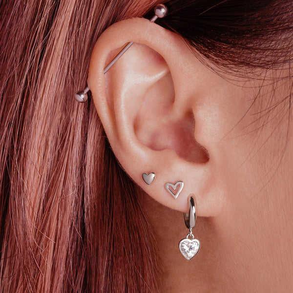 FE1986 925 Sterling Silver Mini Heart Stud Earrings