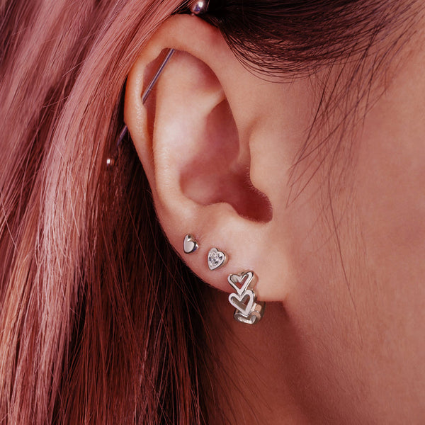 FE1985 925 Sterling Silver Triple Stacked Heart Hoop Earrings For Women