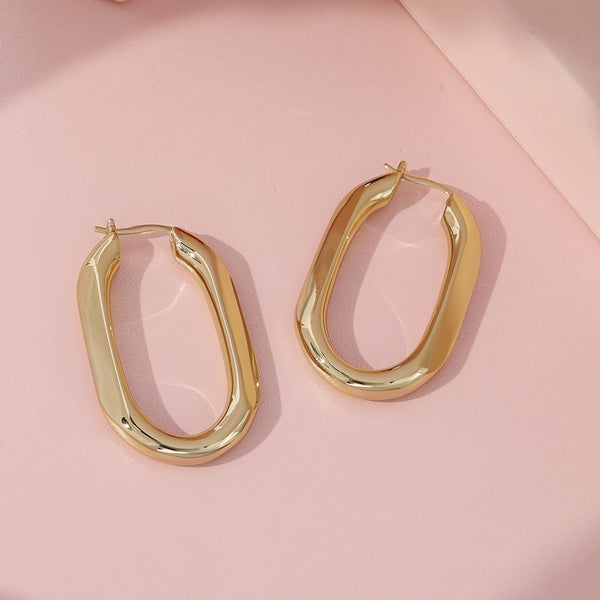 FE1975 925 Sterling Silver Oval Solid Chunky Hoop Earring For Women