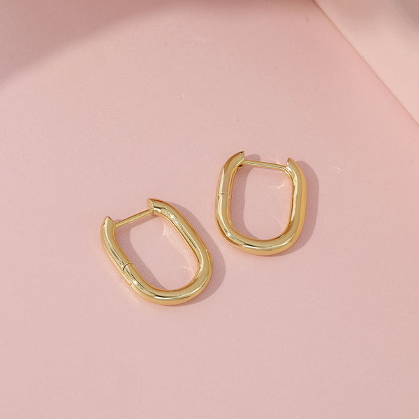 FE1976 925 Sterling Silver Oval Chunky Huggie Earring