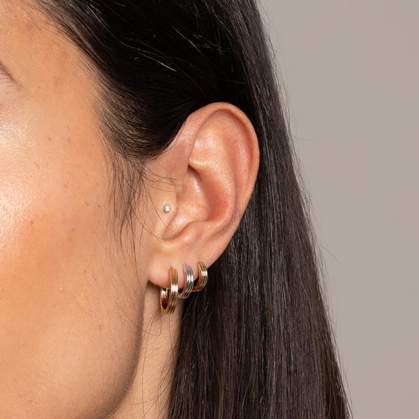 FE2008 925 Sterling Silver Triple Rows Huggir Hoop Earrings