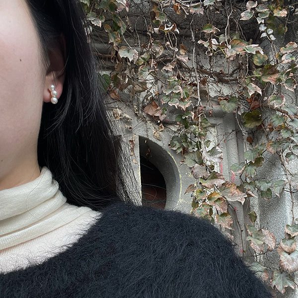 PE0108 925 Sterling Silver Trio Plump White Peral Hoop Earings