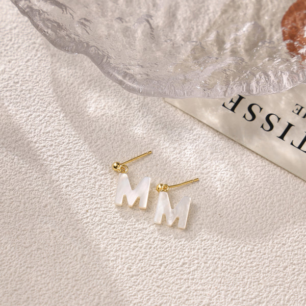 FE2032 925 Sterling Silver Letter A-Z Mother Of Pearl Stud Earrings