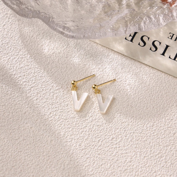 FE2032 925 Sterling Silver Letter A-Z Mother Of Pearl Stud Earrings