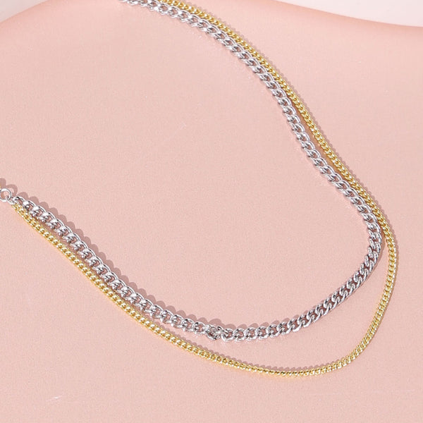FX0886 925 Sterlig Silver Mixed Layer Link Chain Necklaces