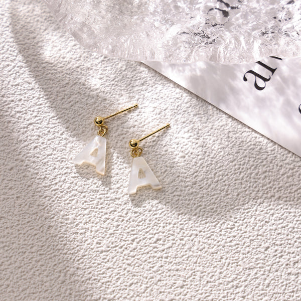 FE2032 925 Sterling Silver Letter A-Z Mother Of Pearl Stud Earrings