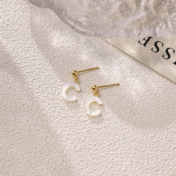 FE2032 925 Sterling Silver Letter A-Z Mother Of Pearl Stud Earrings