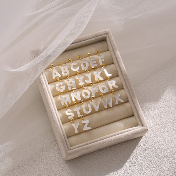 FE2032 925 Sterling Silver Letter A-Z Mother Of Pearl Stud Earrings