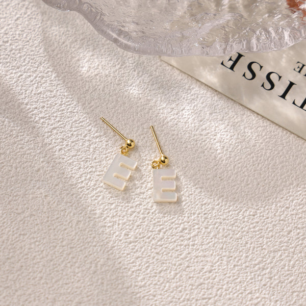 FE2032 925 Sterling Silver Letter A-Z Mother Of Pearl Stud Earrings