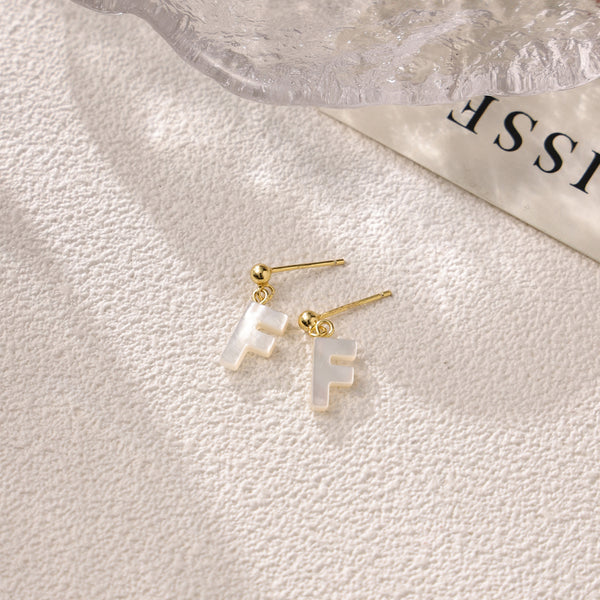 FE2032 925 Sterling Silver Letter A-Z Mother Of Pearl Stud Earrings