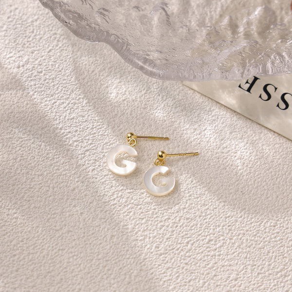 FE2032 925 Sterling Silver Letter A-Z Mother Of Pearl Stud Earrings