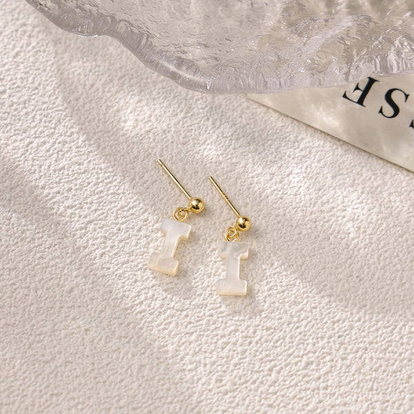 FE2032 925 Sterling Silver Letter A-Z Mother Of Pearl Stud Earrings