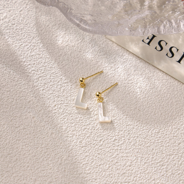 FE2032 925 Sterling Silver Letter A-Z Mother Of Pearl Stud Earrings