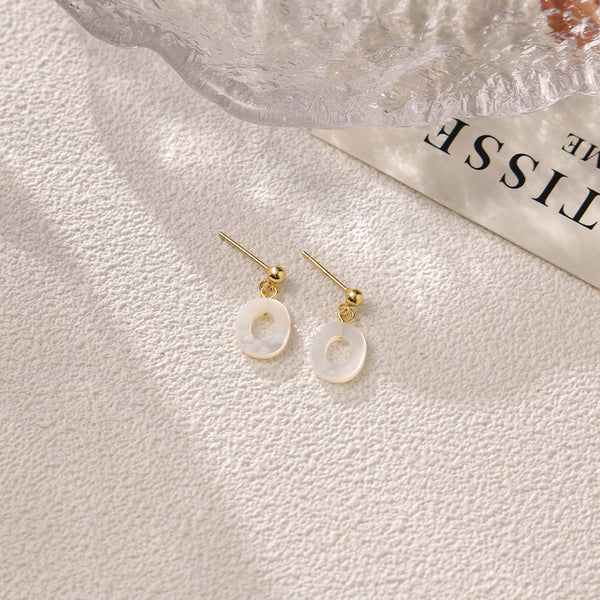 FE2032 925 Sterling Silver Letter A-Z Mother Of Pearl Stud Earrings