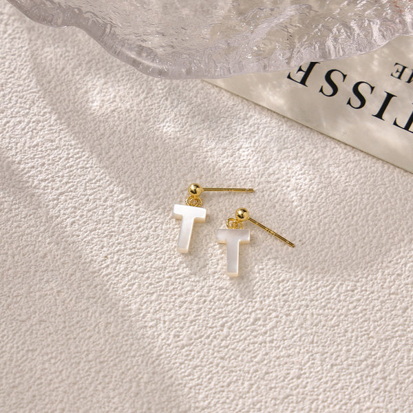 FE2032 925 Sterling Silver Letter A-Z Mother Of Pearl Stud Earrings