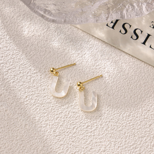 FE2032 925 Sterling Silver Letter A-Z Mother Of Pearl Stud Earrings