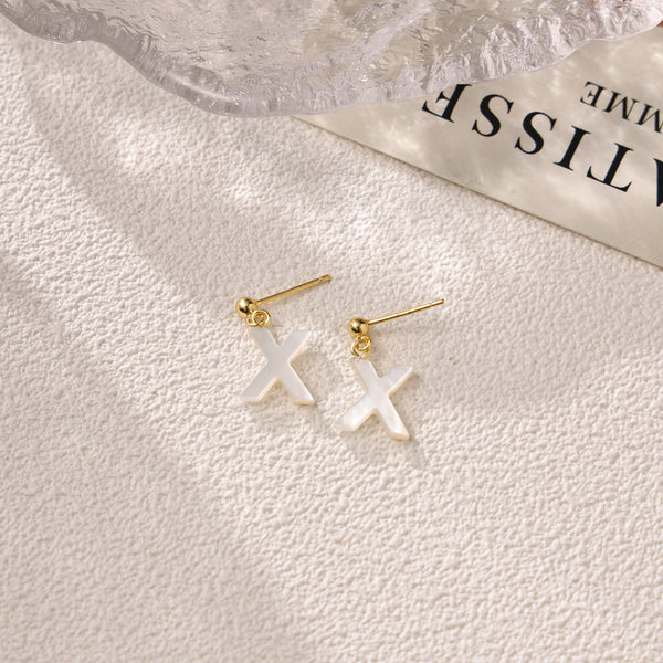 FE2032 925 Sterling Silver Letter A-Z Mother Of Pearl Stud Earrings