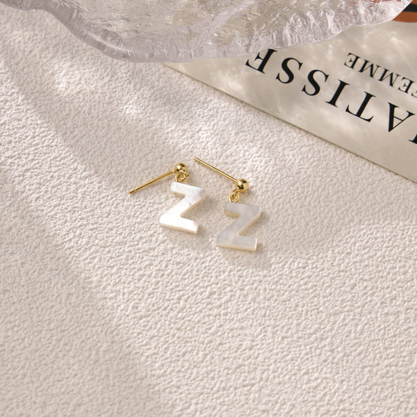 FE2032 925 Sterling Silver Letter A-Z Mother Of Pearl Stud Earrings