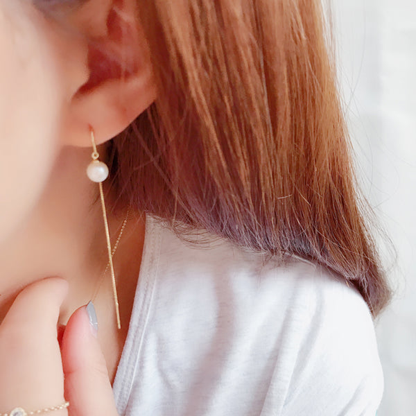 PE0053 925 Sterling Silver Dainty Box Chain Freshwater Pearl Ear Threader