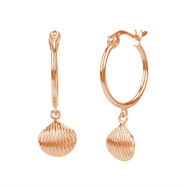 FE0752 925 Sterling Silver Shell Dangle Hoop Earrings