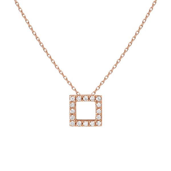 FX0387 925 Sterling Silver Cubic Zirconia Square Pendant Necklace